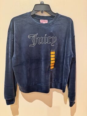 Juicy Couture Navy Velour Studded Logo Crewneck